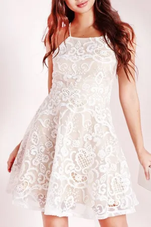 A-line Halter Short White Criss-Cross Straps Lace Homecoming Dress,Graduation Dresses OK343