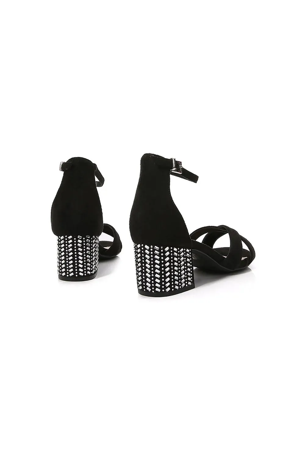 Black Cross Ankle Strappy Chunky Heel Sandal