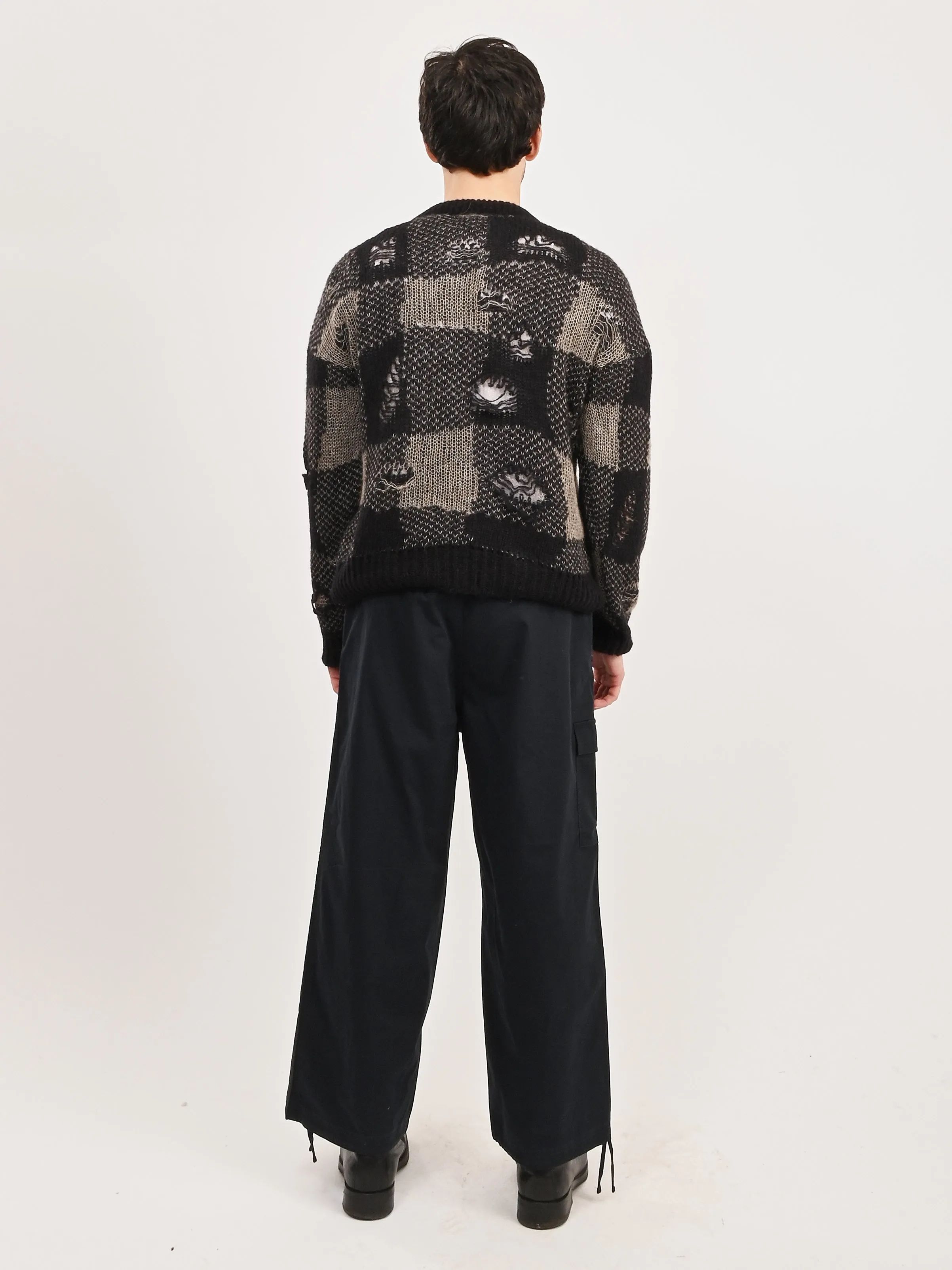 Black Destructive Gingham Sonar Roundneck
