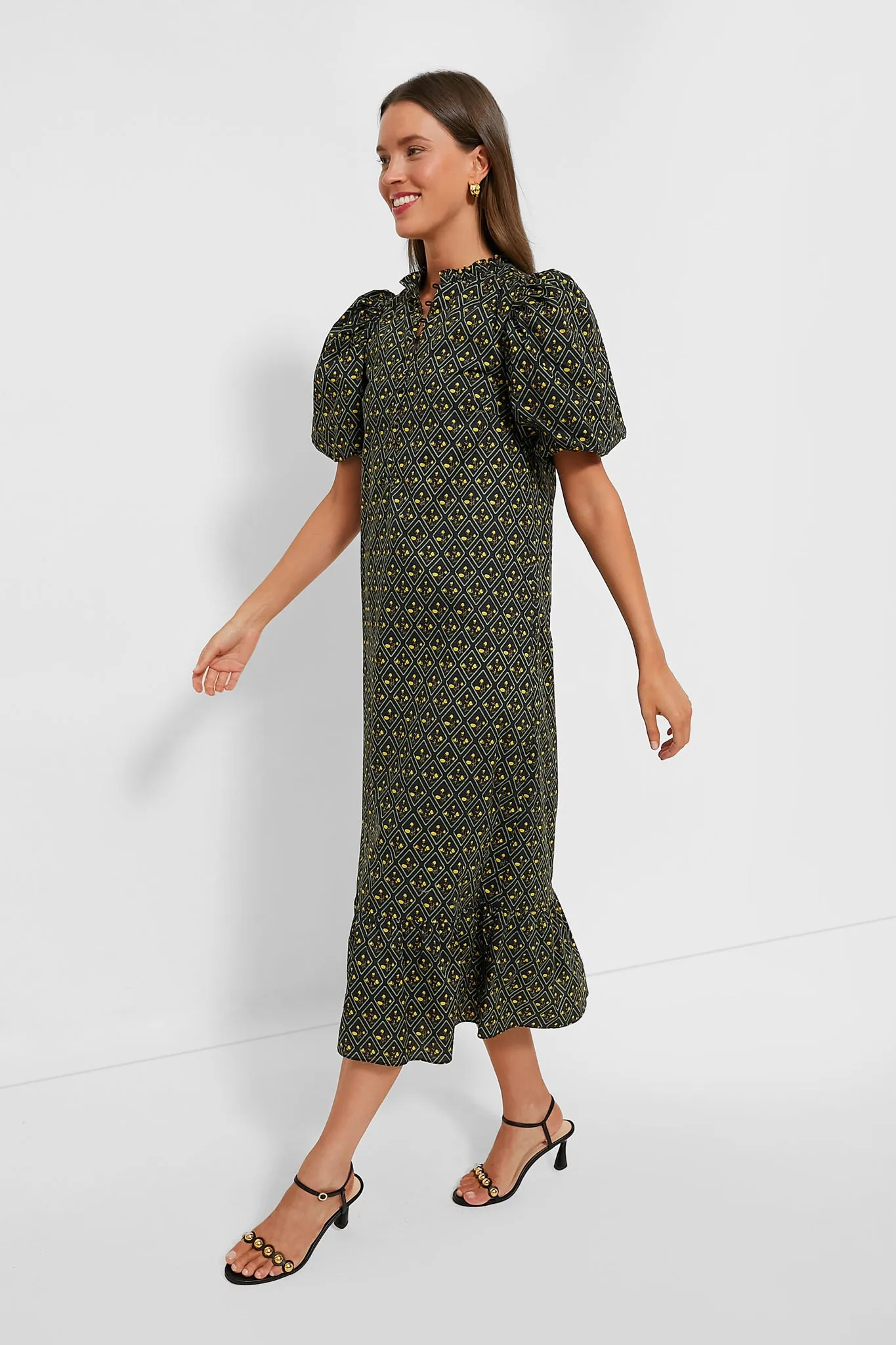 Black Diamond Floral Mimi Midi Dress