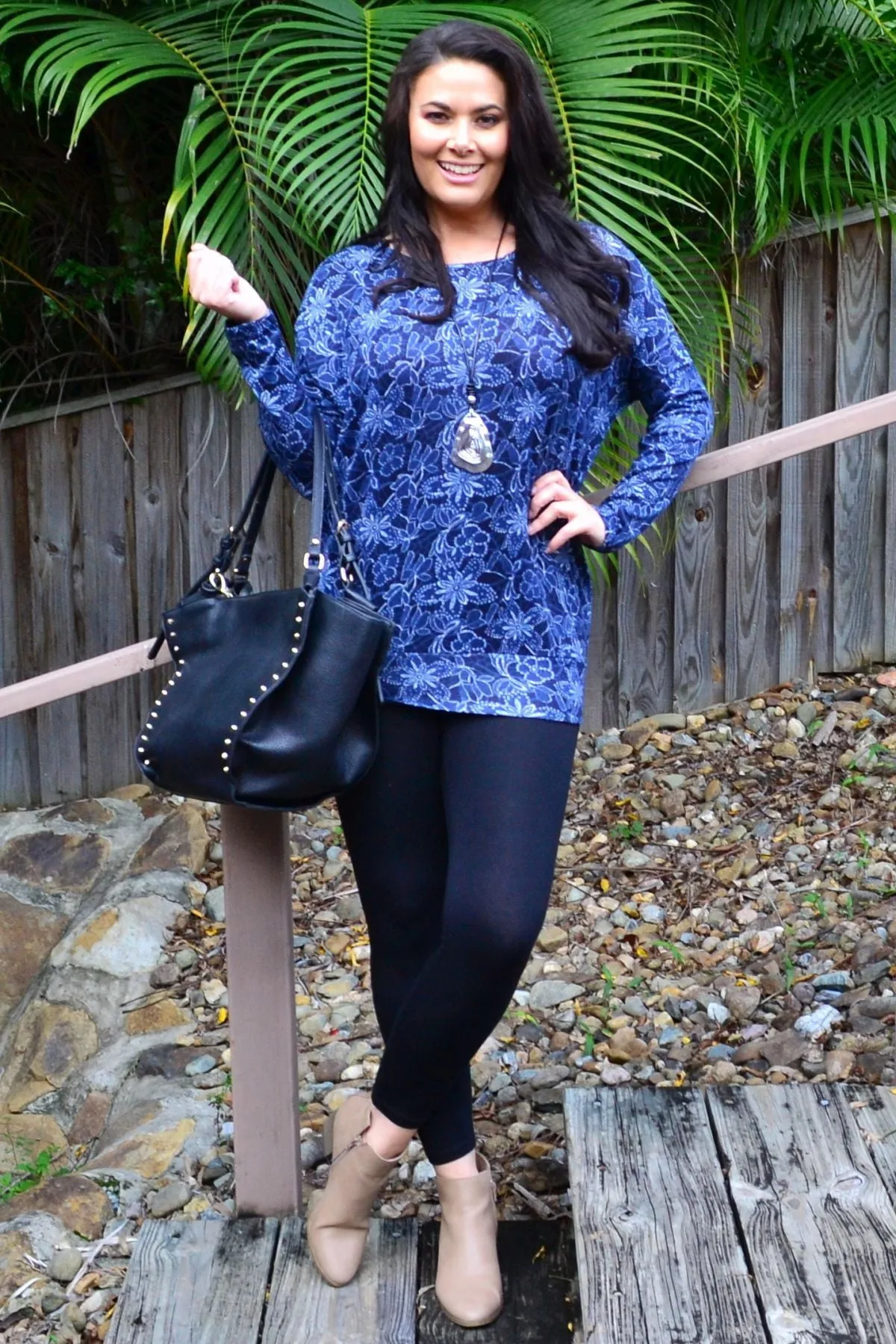 Blue floral Long Sleeve Tunic Top