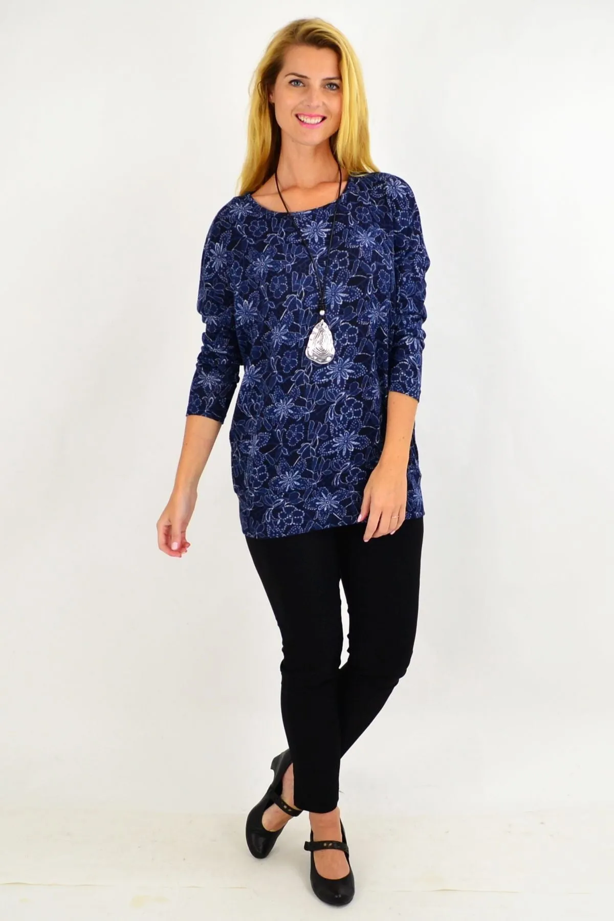 Blue floral Long Sleeve Tunic Top