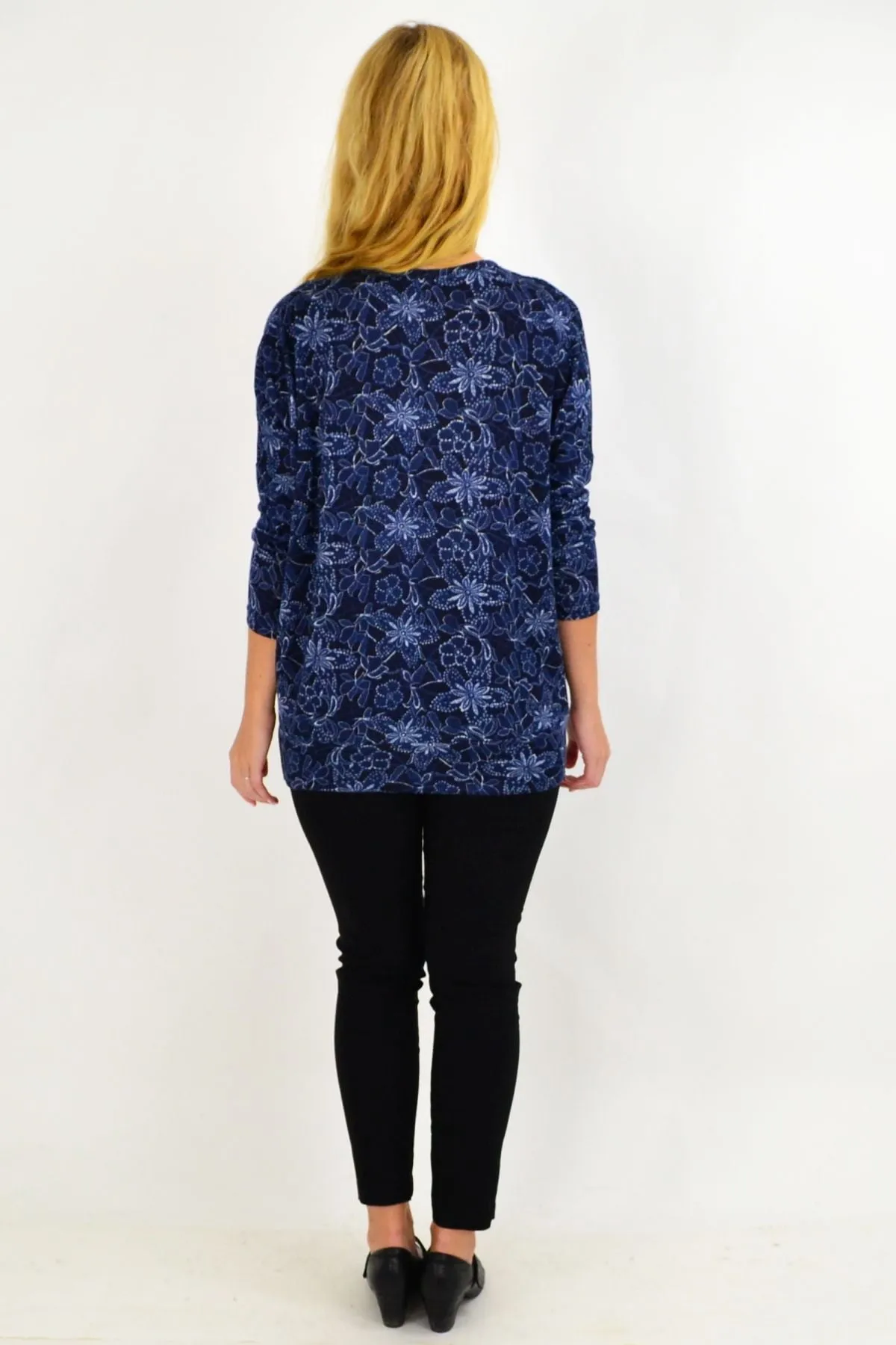 Blue floral Long Sleeve Tunic Top