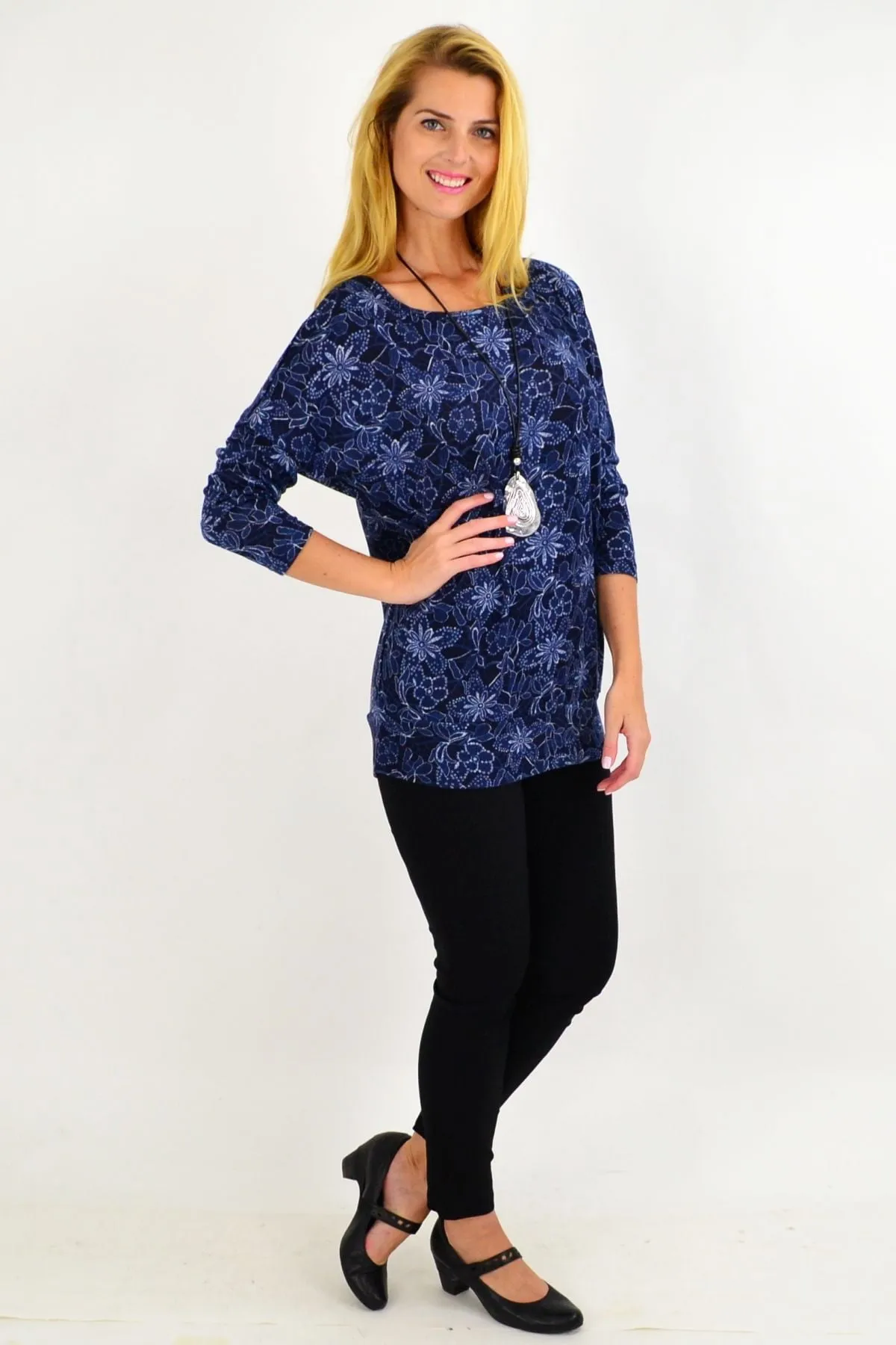 Blue floral Long Sleeve Tunic Top