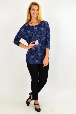 Blue floral Long Sleeve Tunic Top