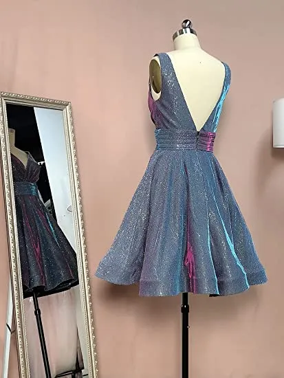 Burgundy Short Homecoming Dress A-line V Neck Graduation Dress Party Gown OKY50