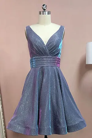 Burgundy Short Homecoming Dress A-line V Neck Graduation Dress Party Gown OKY50