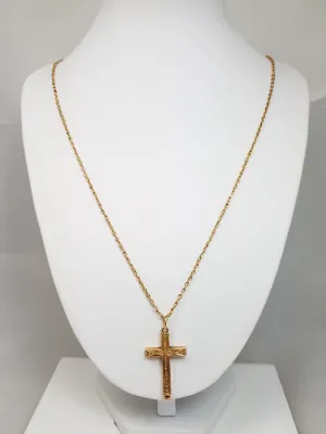 Cool Late 1800's Victorian 26" 16k & 18k Yellow Gold Mourning Cross Pendant Necklace