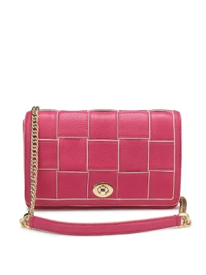 Da Milano Genuine Leather Pink Ladies Sling Bag (LSB-01096)