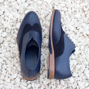 DapperFam Aeron in Navy Men's Lux Suede & Italian Pebble Grain Leather Full Brogue