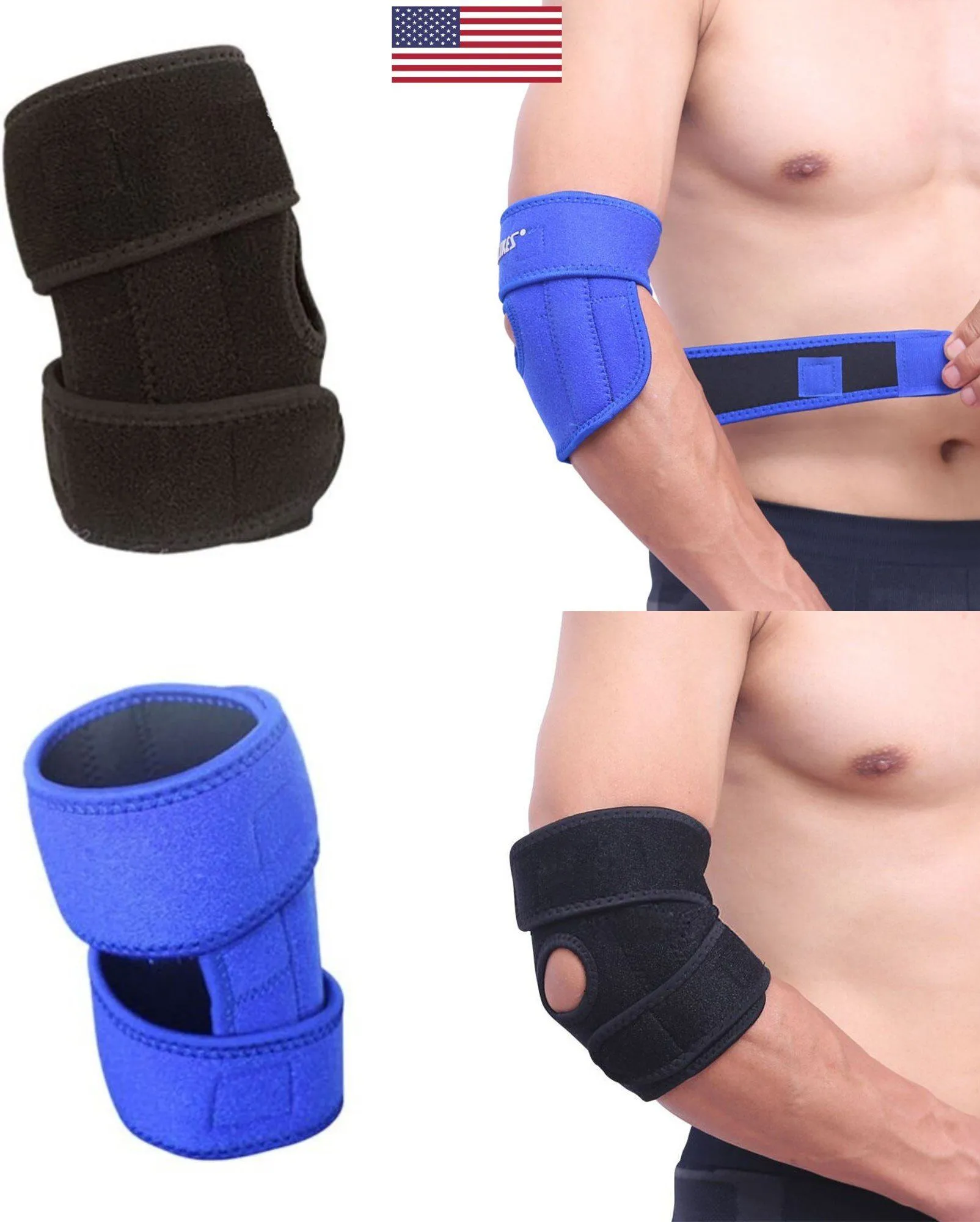 Elbow Support Brace with Adjustable Stabilizer Straps