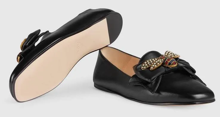 Embellished Leather Ballet Flat with Bow