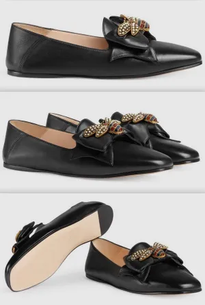 Embellished Leather Ballet Flat with Bow