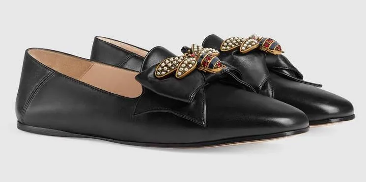 Embellished Leather Ballet Flat with Bow