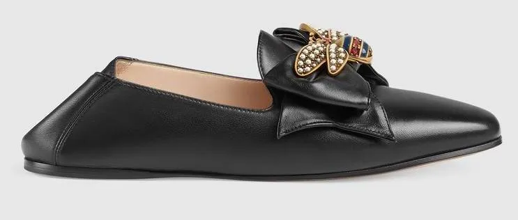 Embellished Leather Ballet Flat with Bow