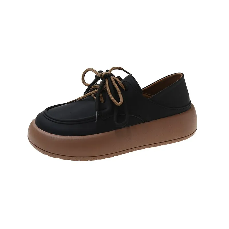 Green Yellow Oxford Shoes Women Flats  Summer Design Casual Platform Loafers Derby Shoes Women Lace Up Leather Oxfords