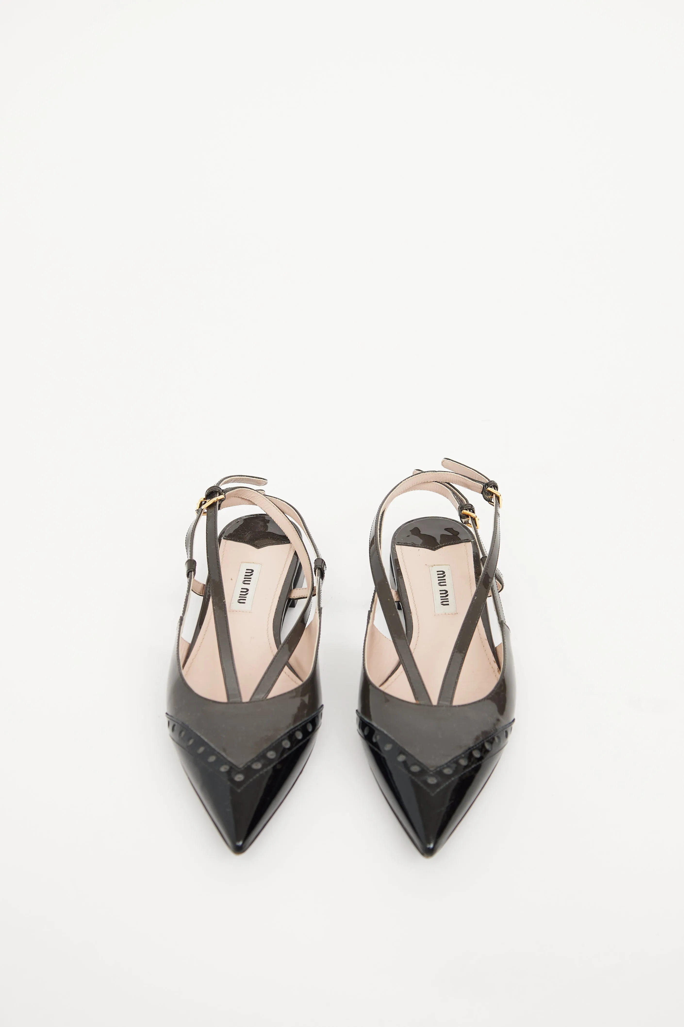 Grey & Black Patent Slingback Flat