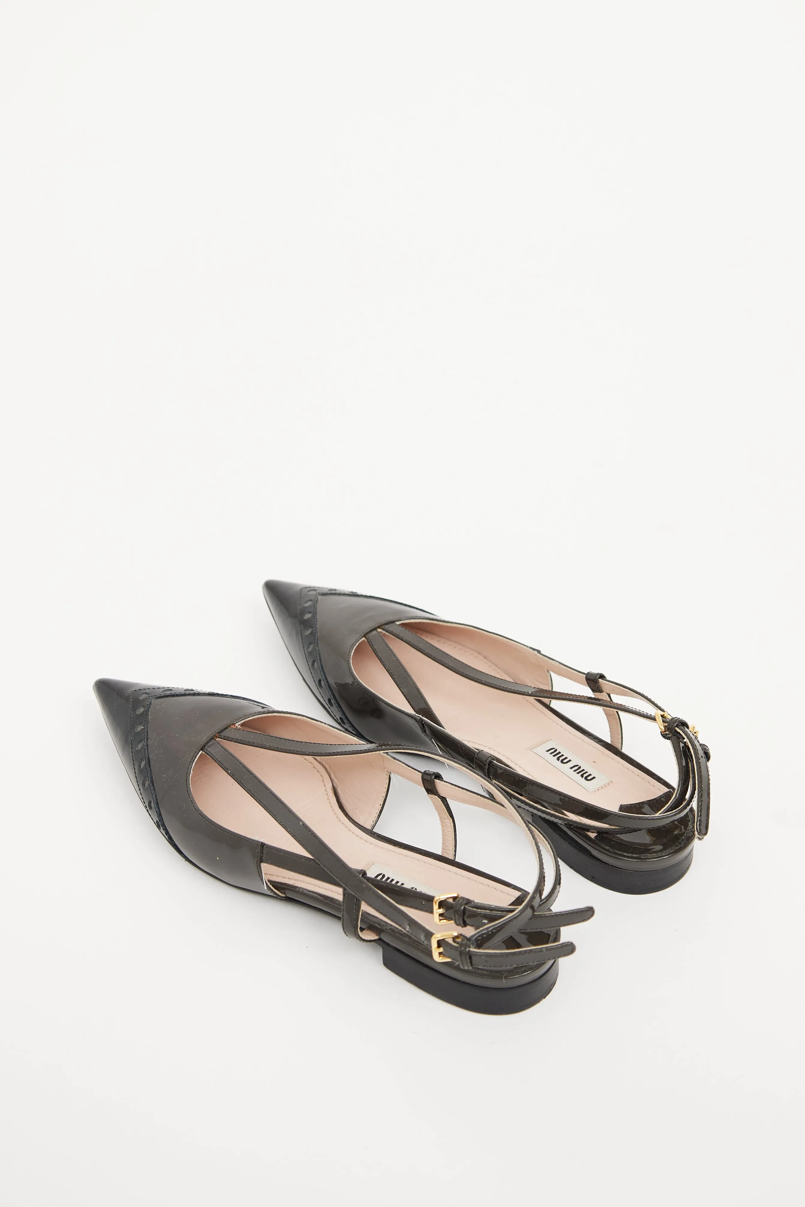 Grey & Black Patent Slingback Flat