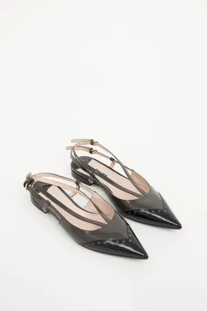 Grey & Black Patent Slingback Flat