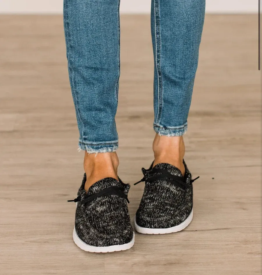 Gypsy Jazz Thermal Knit Boat Shoes - Black