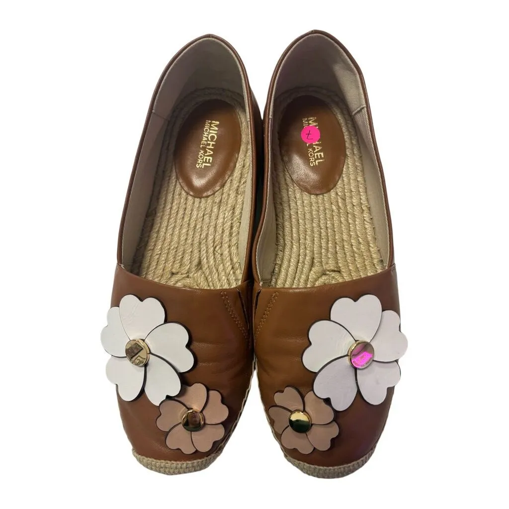 Michael Kors Kit Leather Espadrilles Brown with Flowers- Size 7
