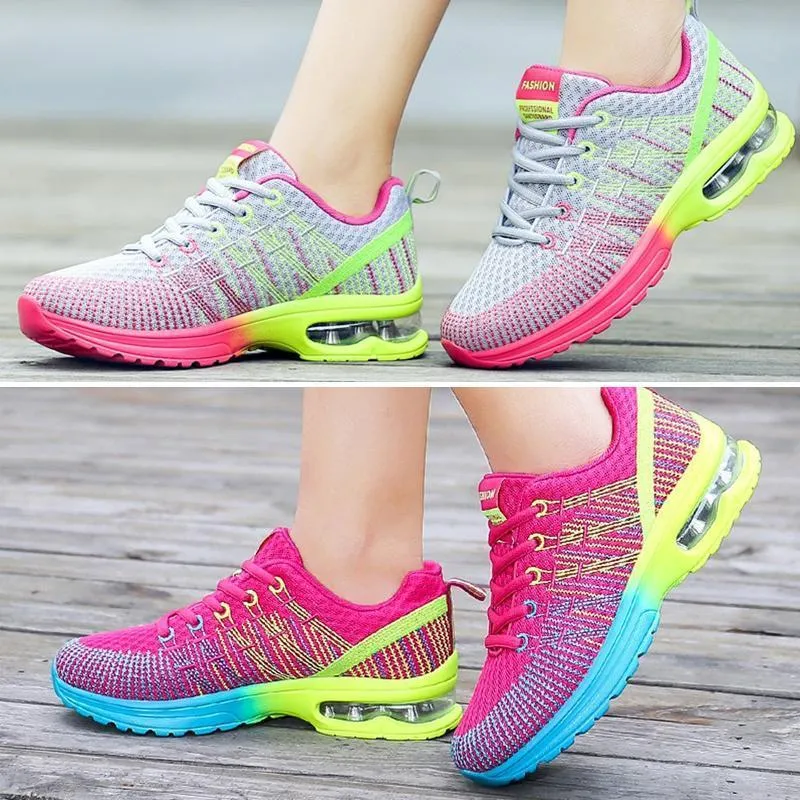 Multicolor breathable athletic sports shoes for women