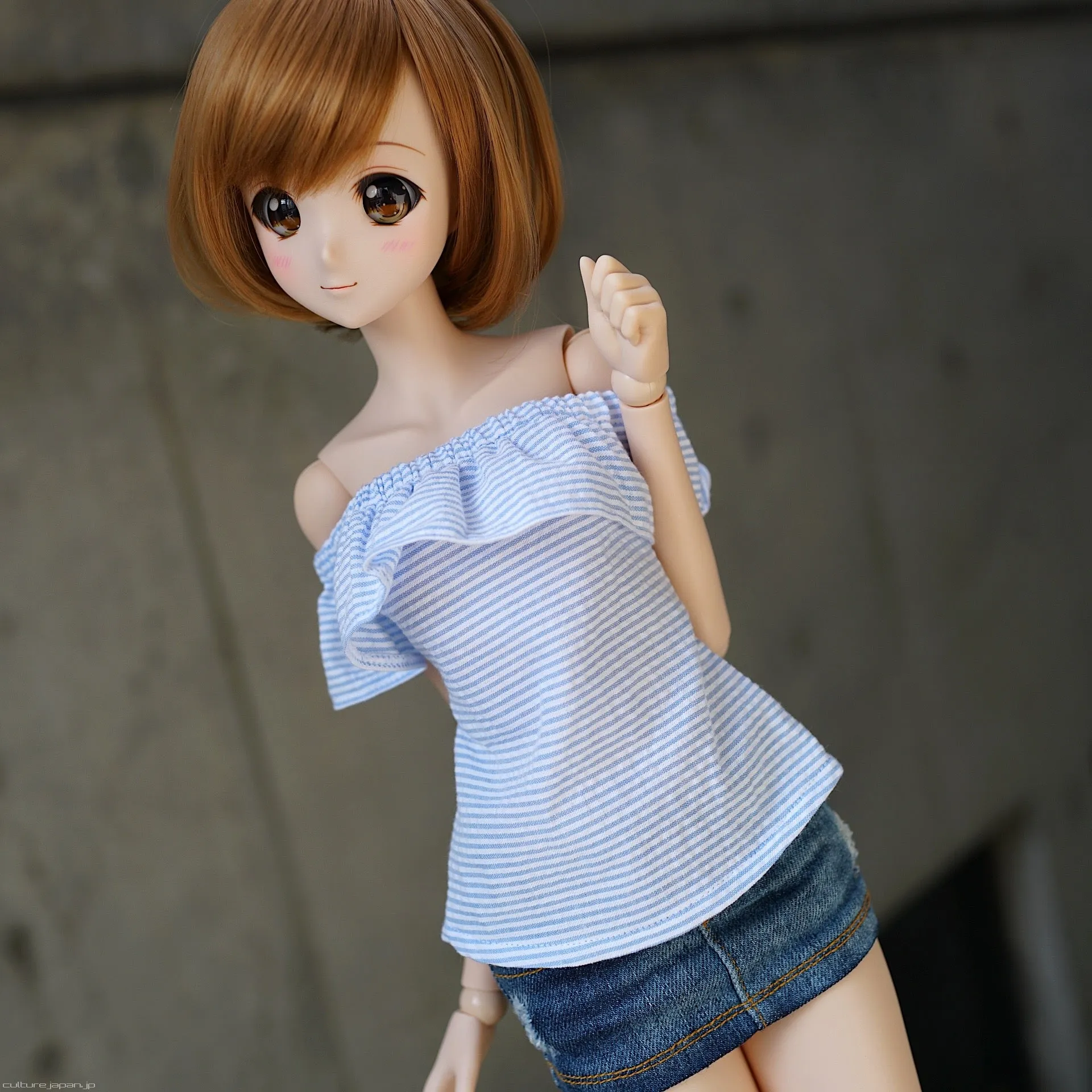 Off Shoulder Blouse Seersucker Blue