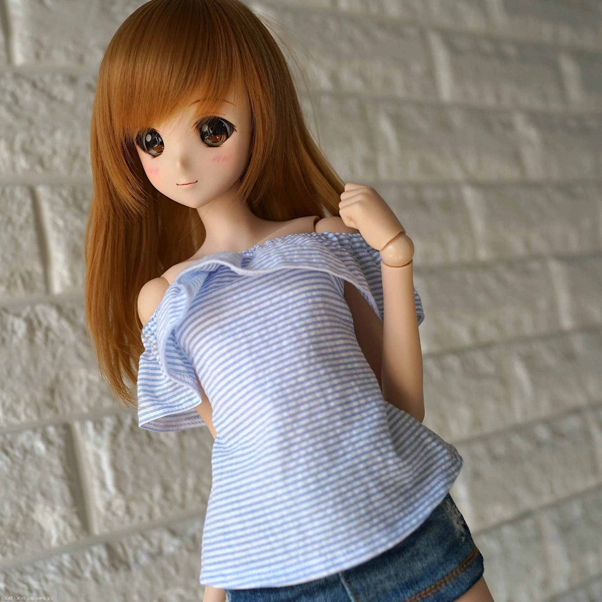 Off Shoulder Blouse Seersucker Blue