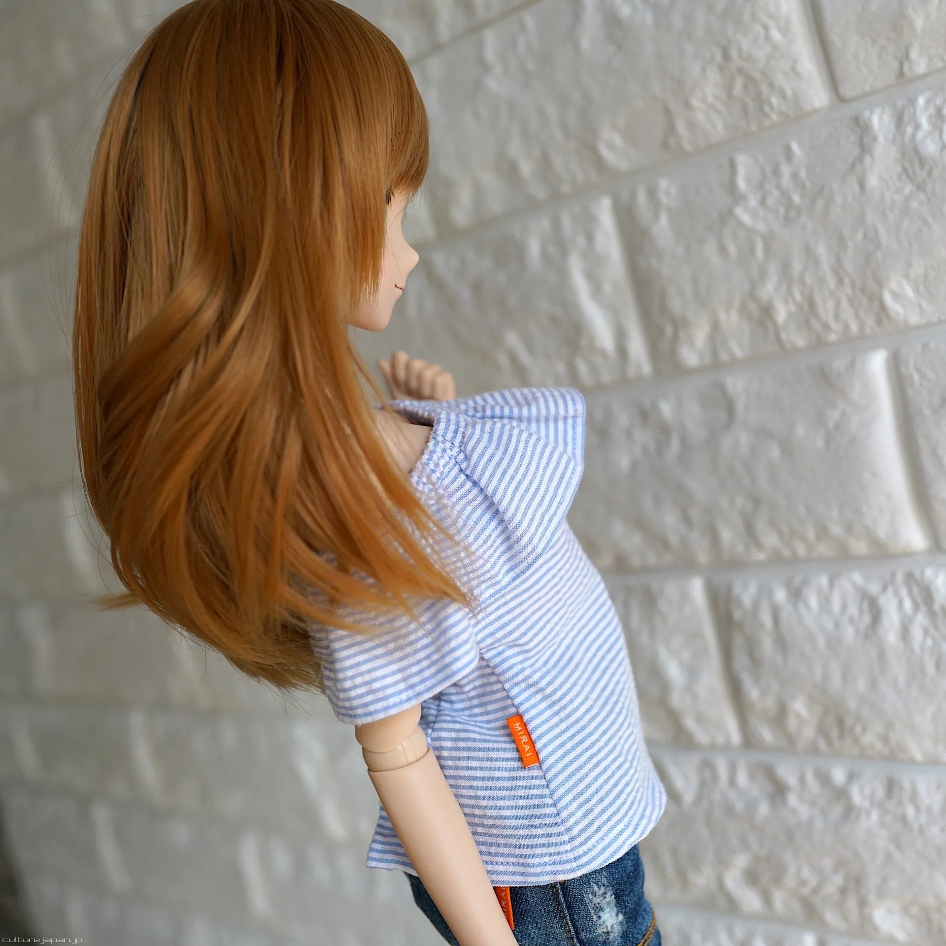Off Shoulder Blouse Seersucker Blue