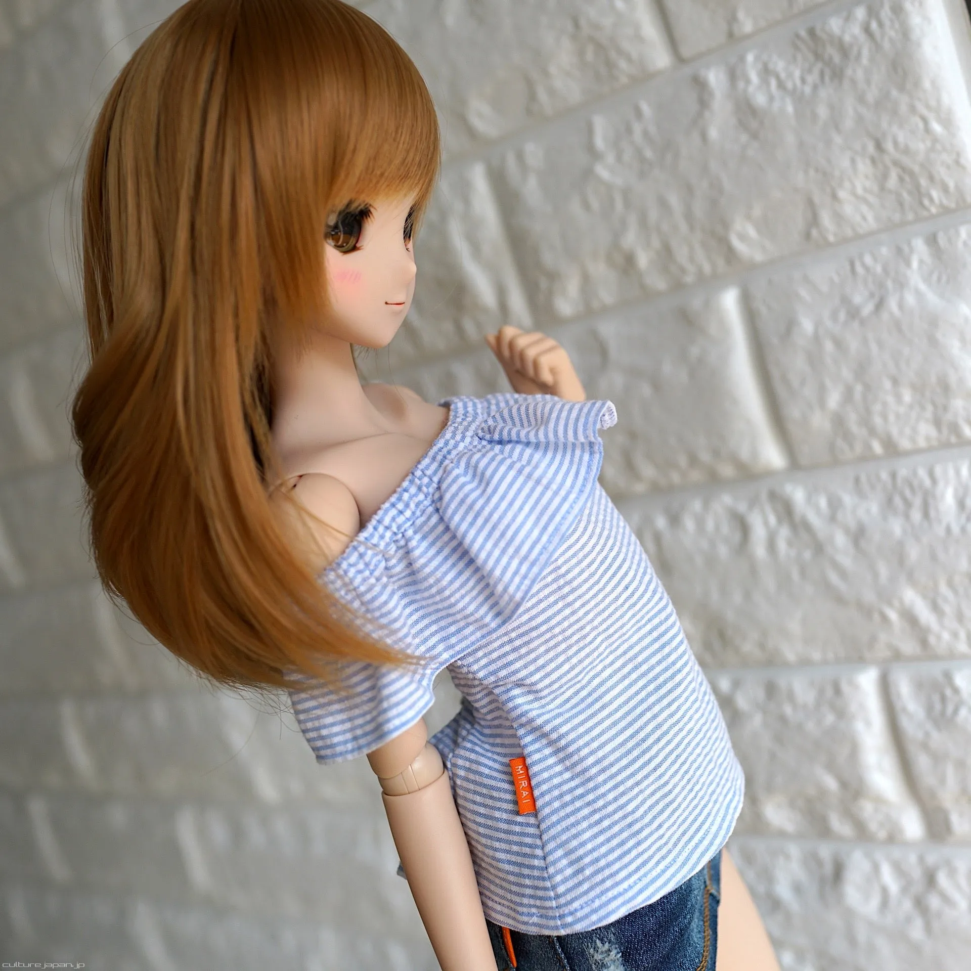 Off Shoulder Blouse Seersucker Blue