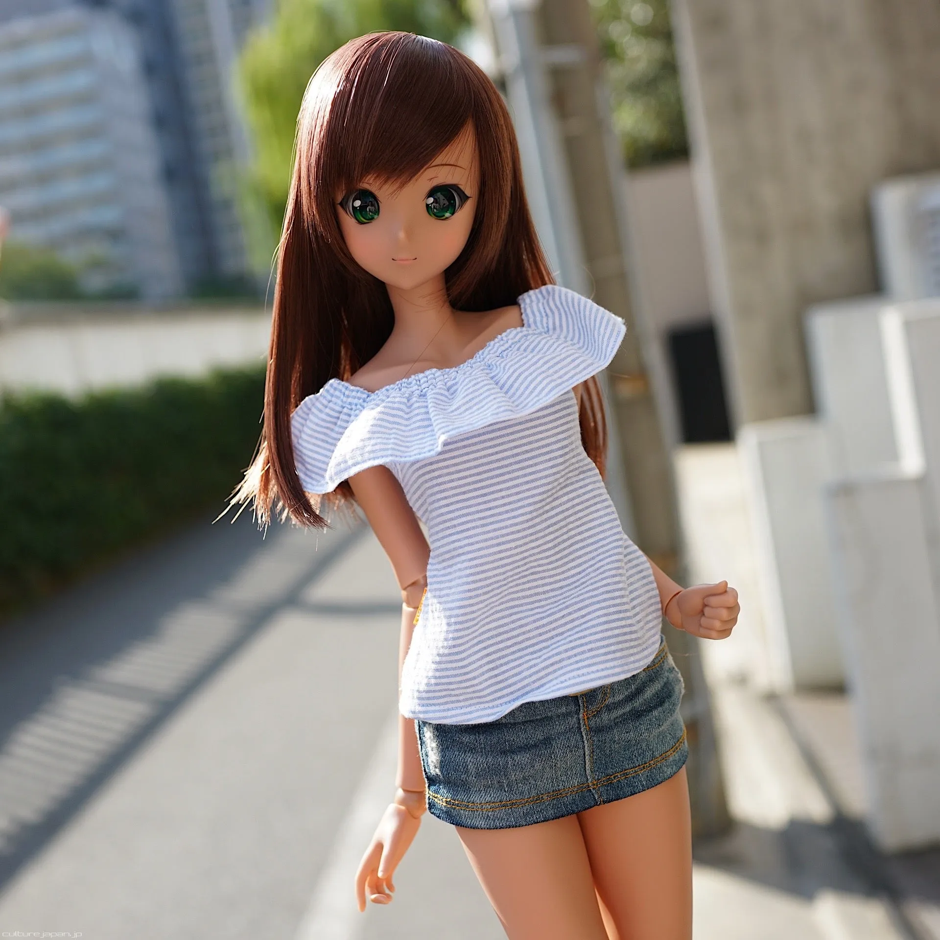 Off Shoulder Blouse Seersucker Blue