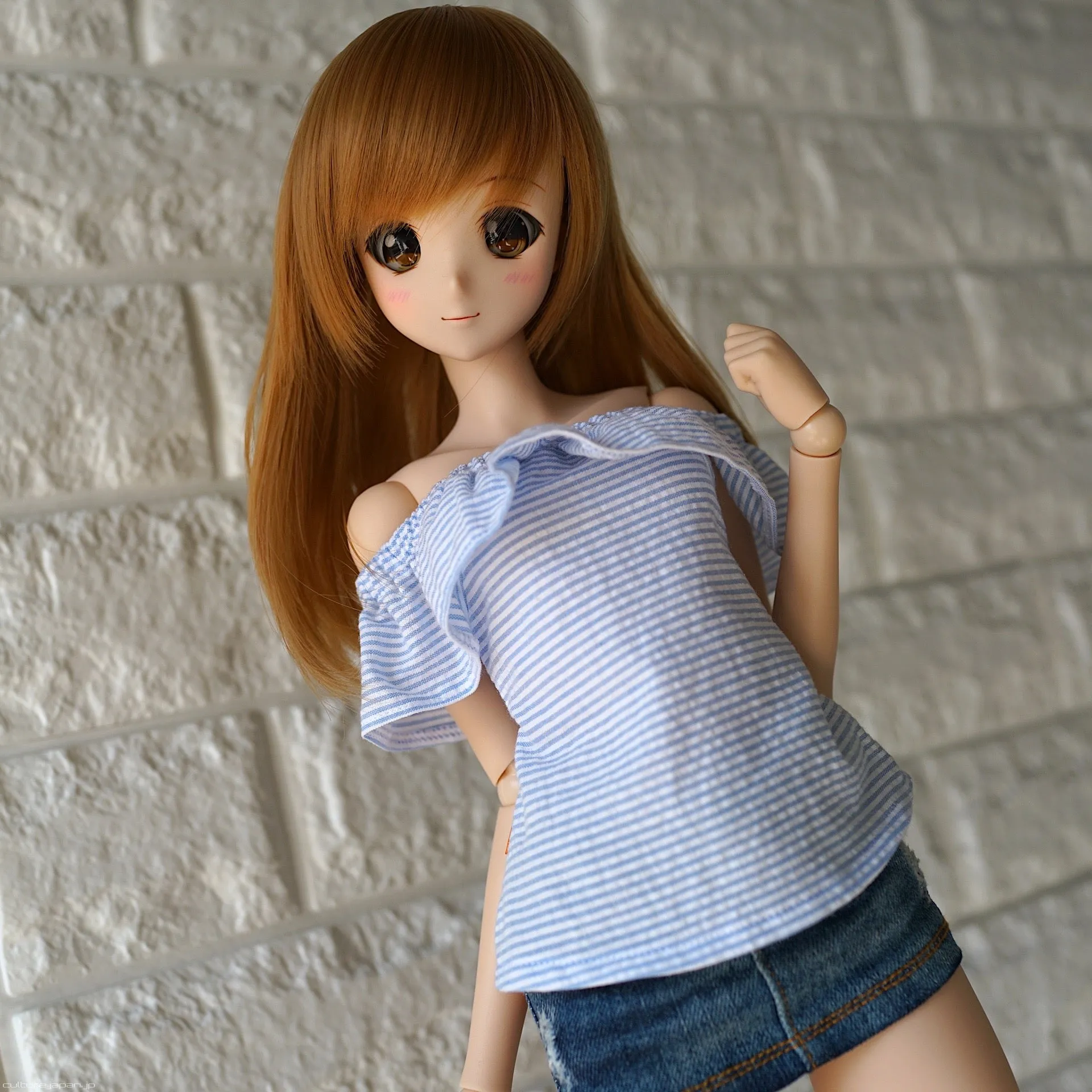 Off Shoulder Blouse Seersucker Blue