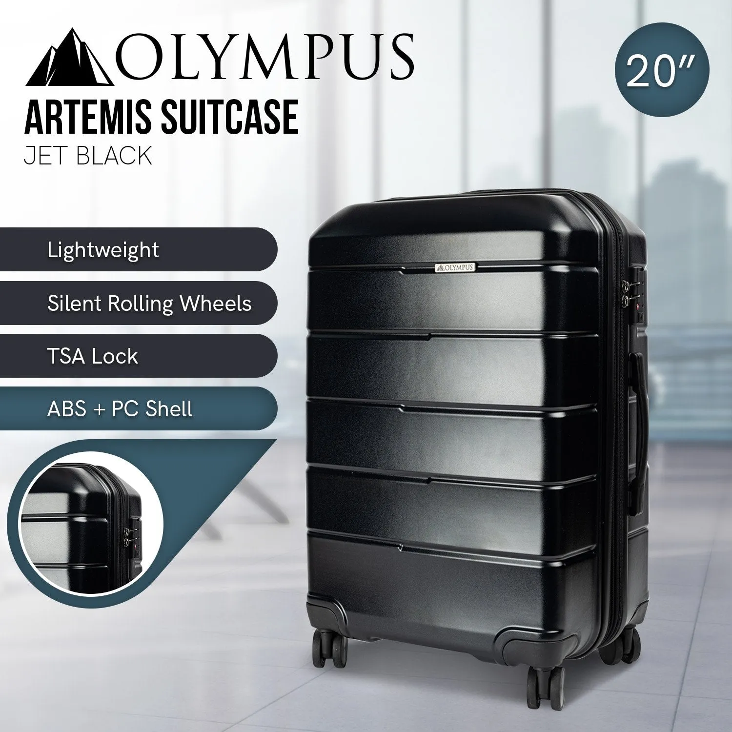 Olympus Artemis 20" Hard Shell Suitcase ABS PC (Jet Black)