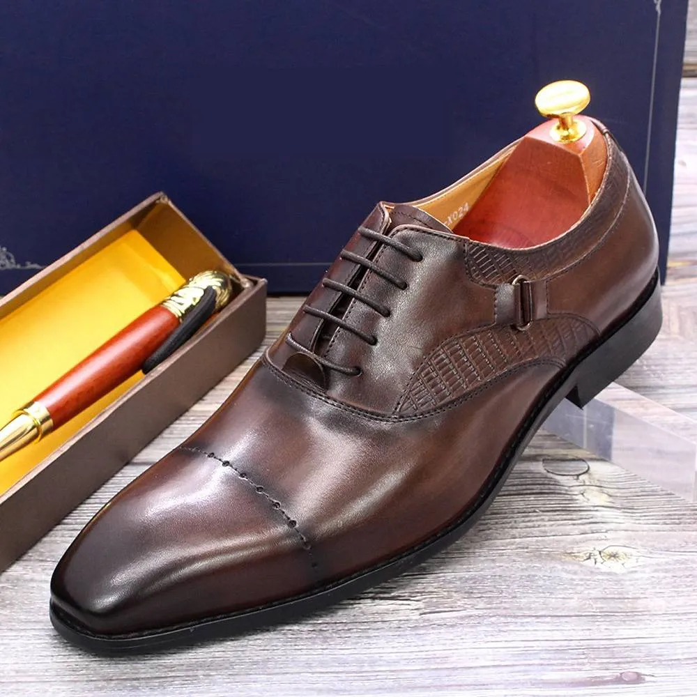 Oxfords Genuine Leather Cap Top Shoes
