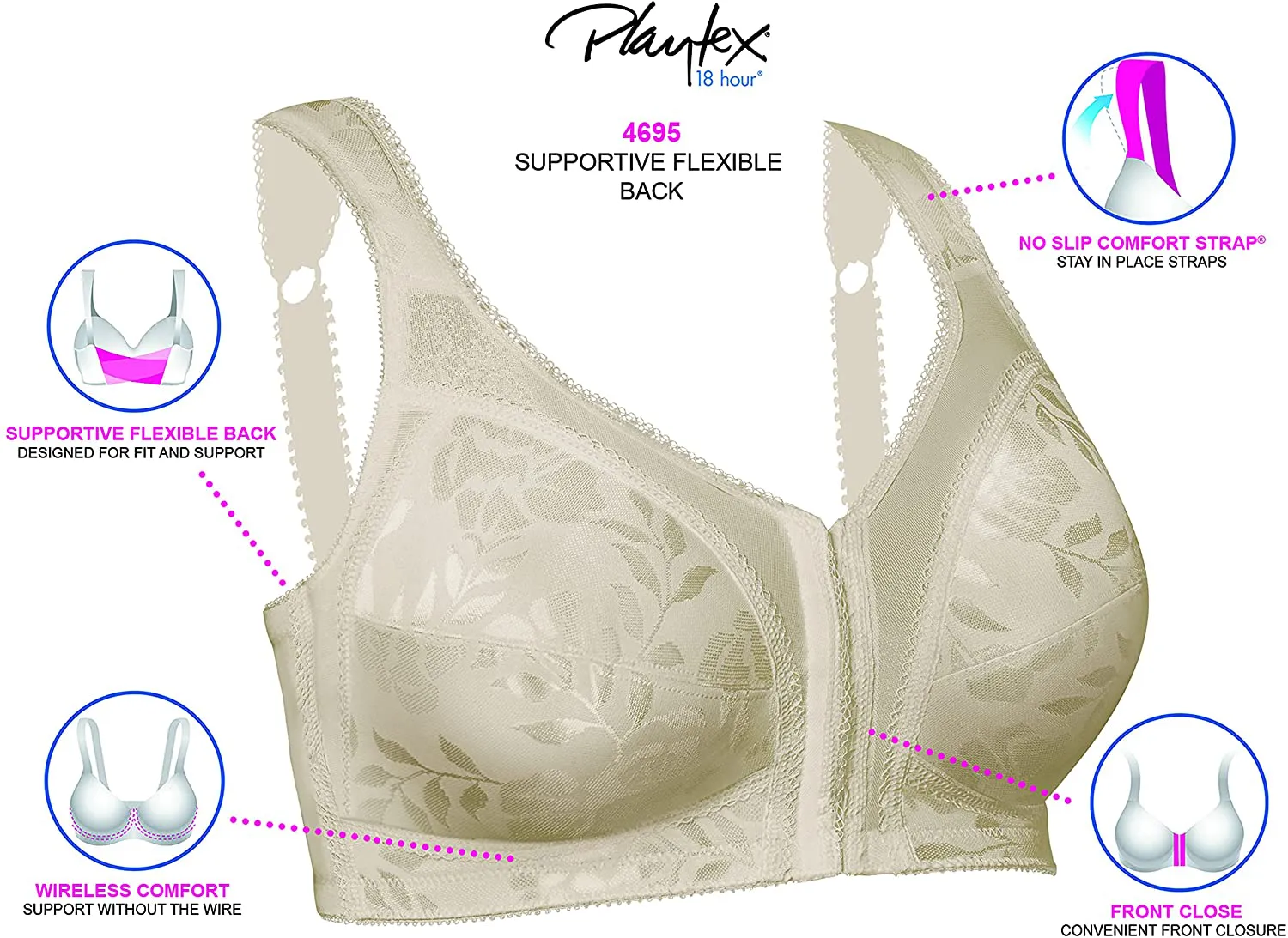 Playtex Women's 18 Hour Front-Close Wirefree Bra w/ Flex Back US4695
