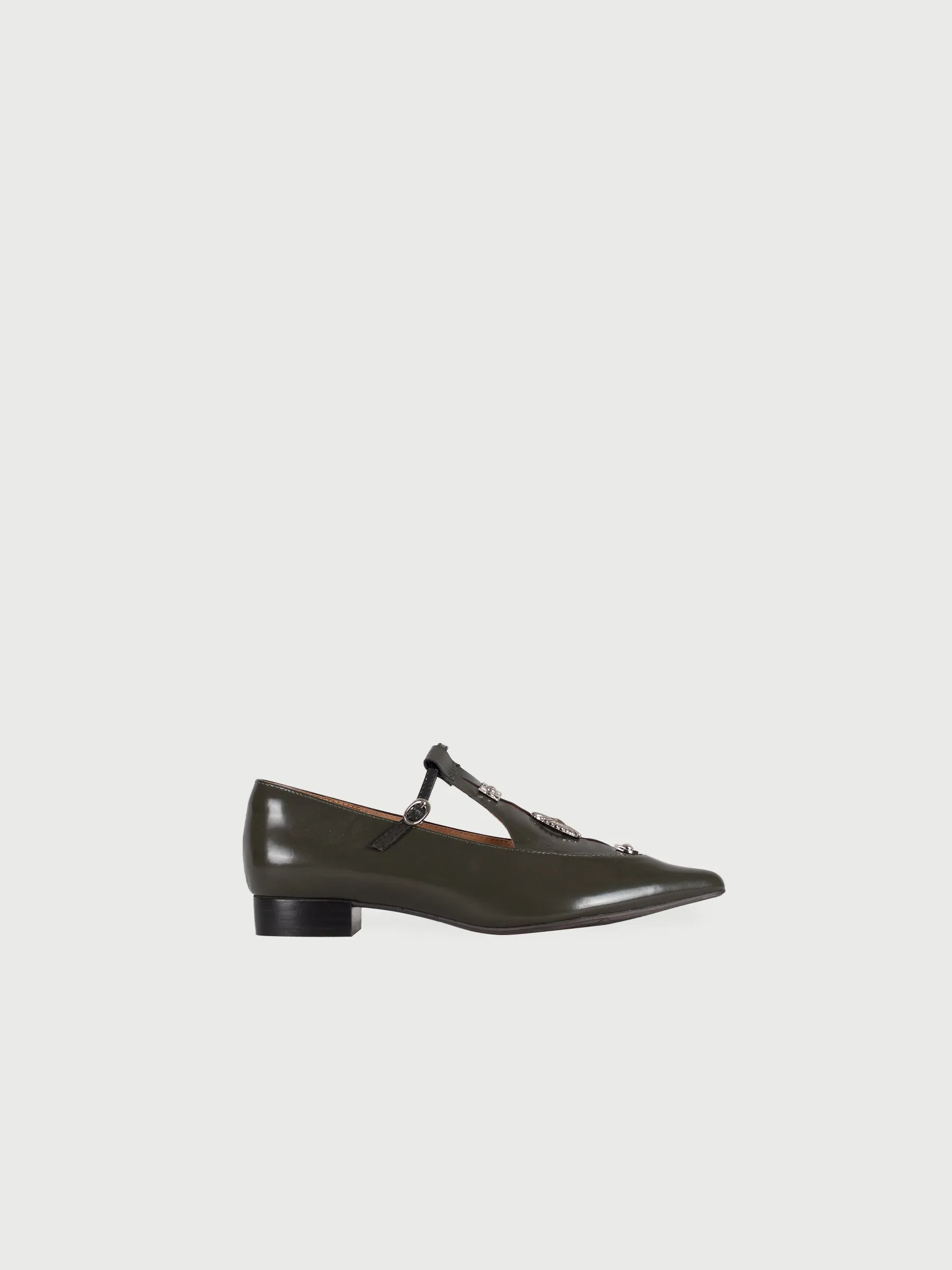 Pointed Toe Metal Pierce Mary Jane Flats