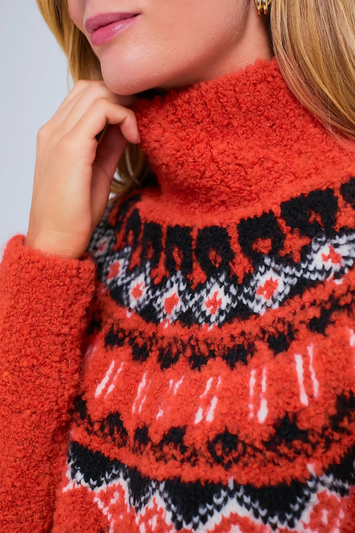 Red Boucle Emmett Fair Isle Turtleneck