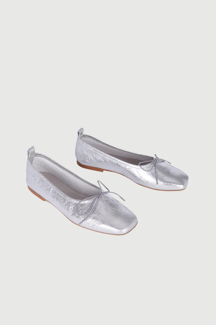 Sienna Ballet Flats in Silver Leather