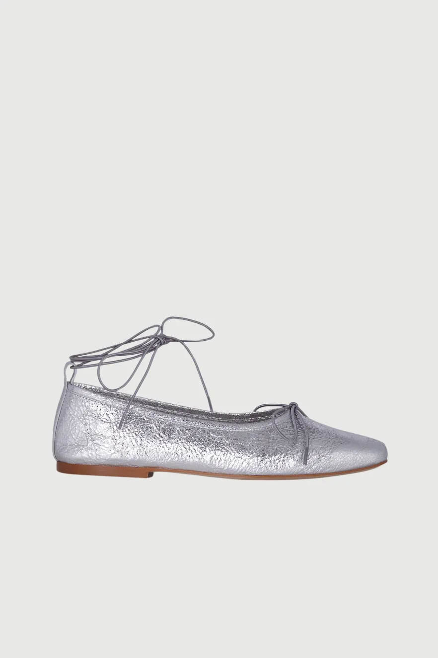 Sienna Ballet Flats in Silver Leather