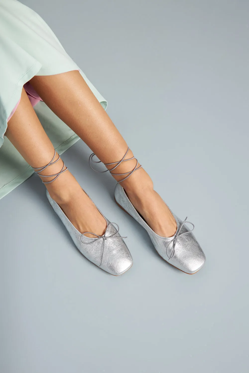 Sienna Ballet Flats in Silver Leather