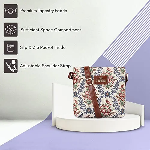 THE CLOWNFISH Combo Of Linda Sling for Women Crossbody Bag for College Girls Justina Tapestry Fabric & Faux Leather Handbag for Women (Pink-Floral)