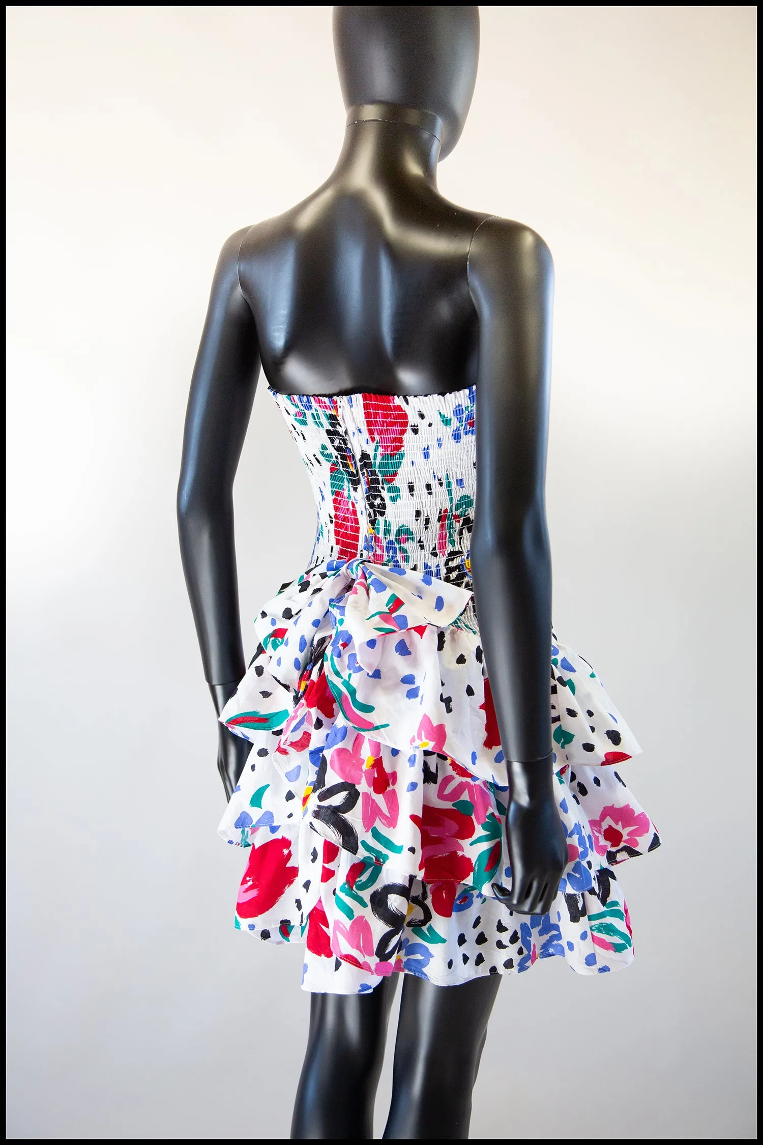 Vintage 1980s White Floral Mini Dress