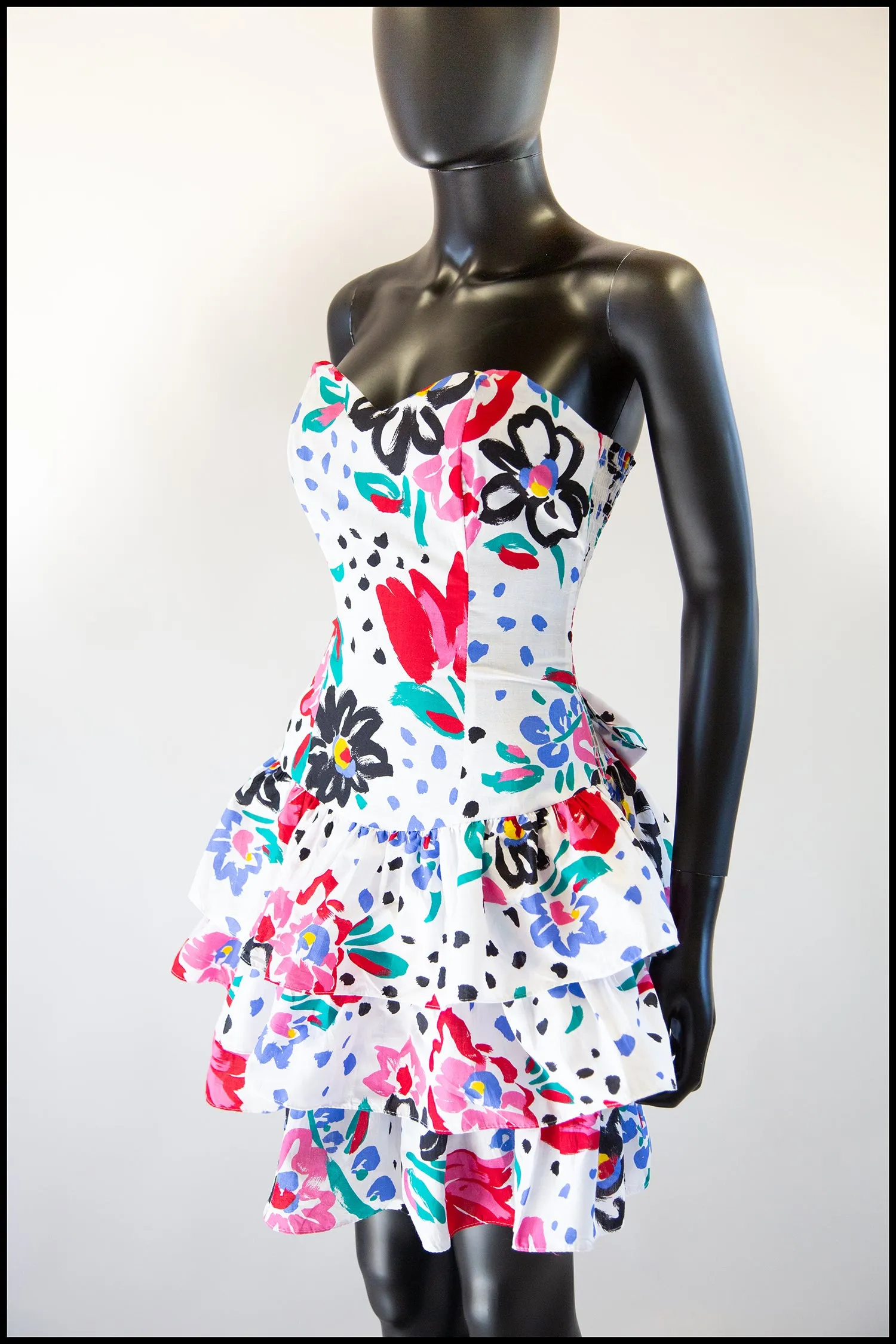 Vintage 1980s White Floral Mini Dress