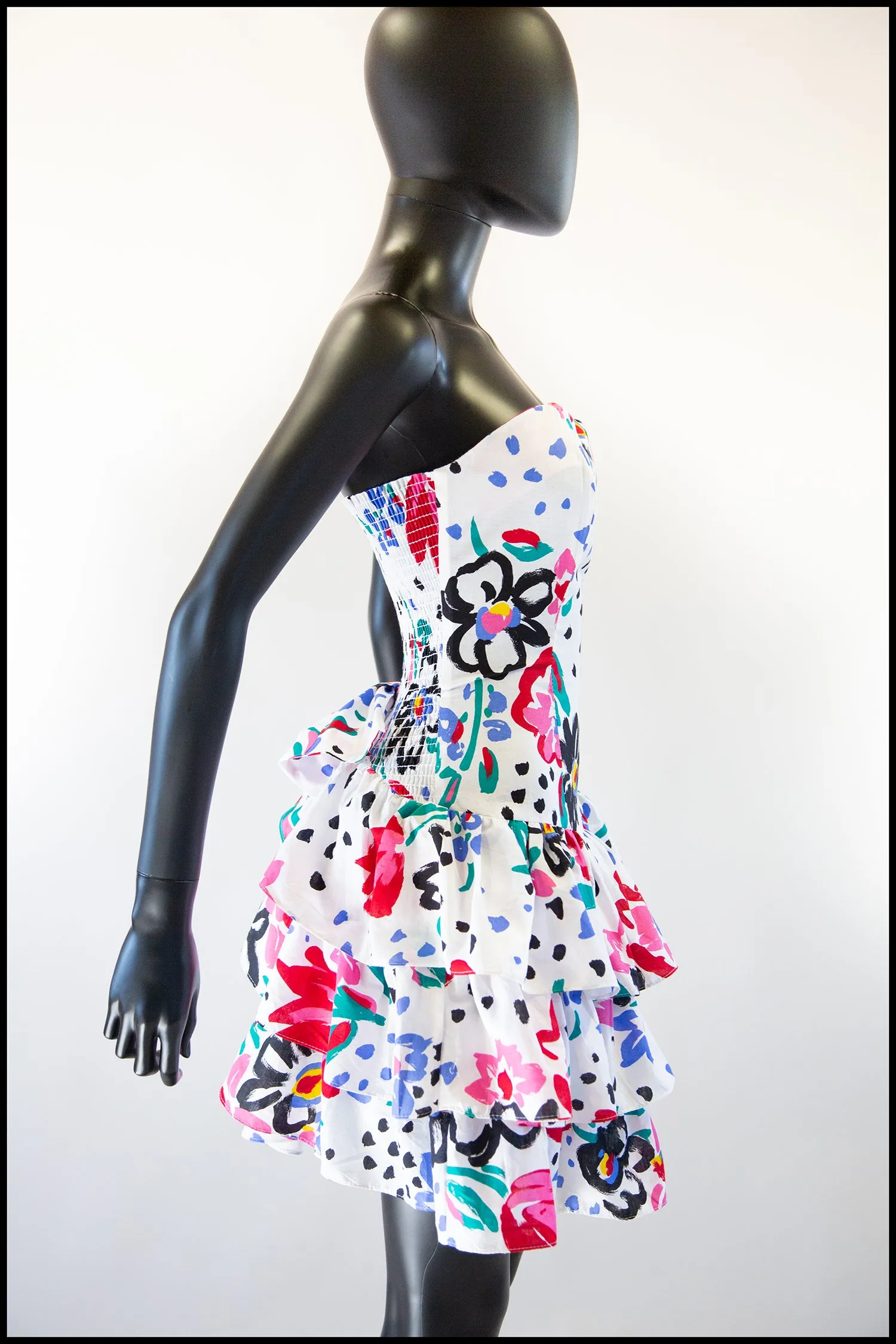Vintage 1980s White Floral Mini Dress
