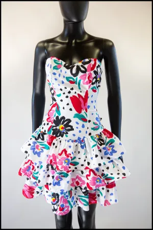 Vintage 1980s White Floral Mini Dress