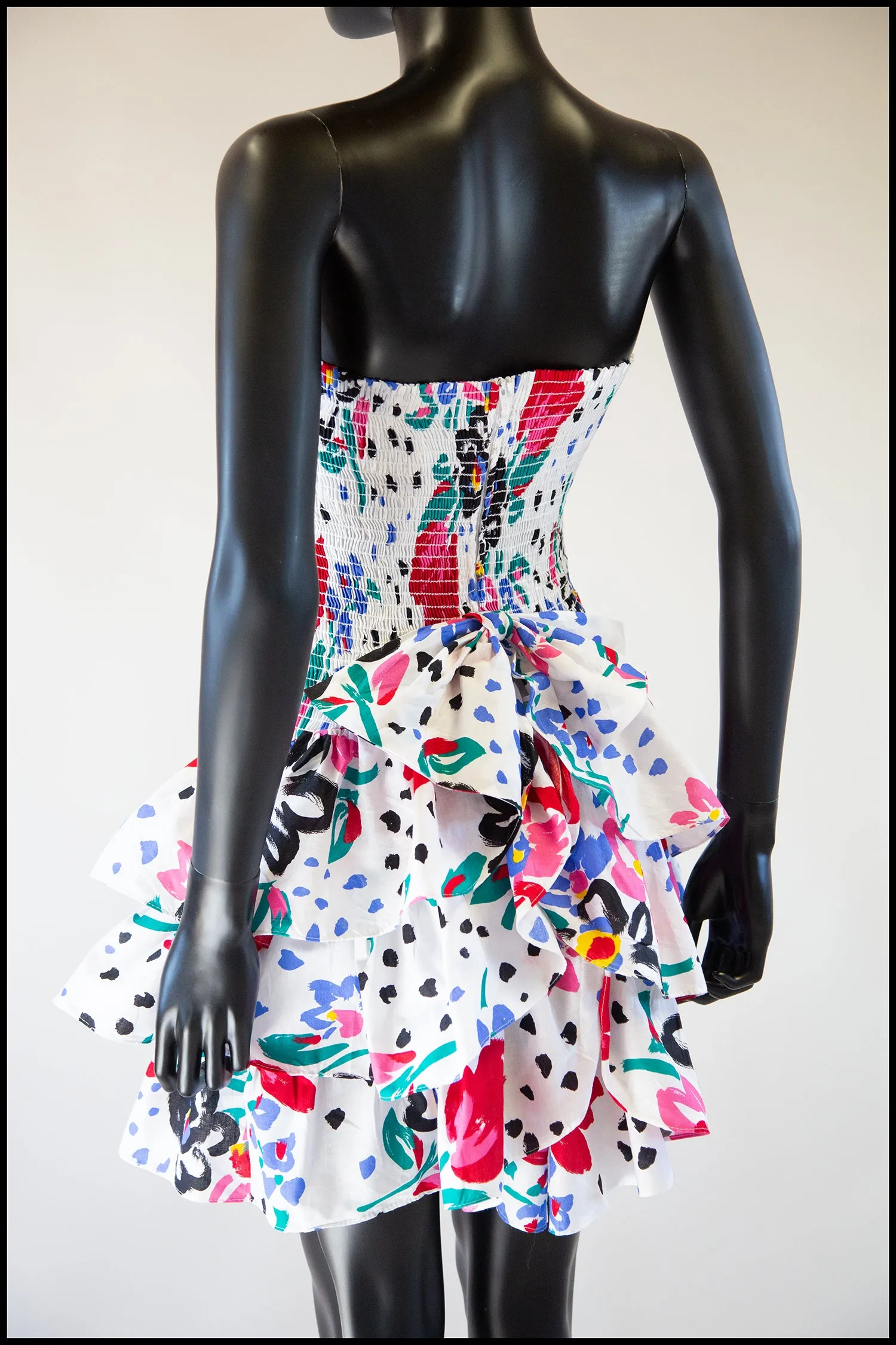 Vintage 1980s White Floral Mini Dress