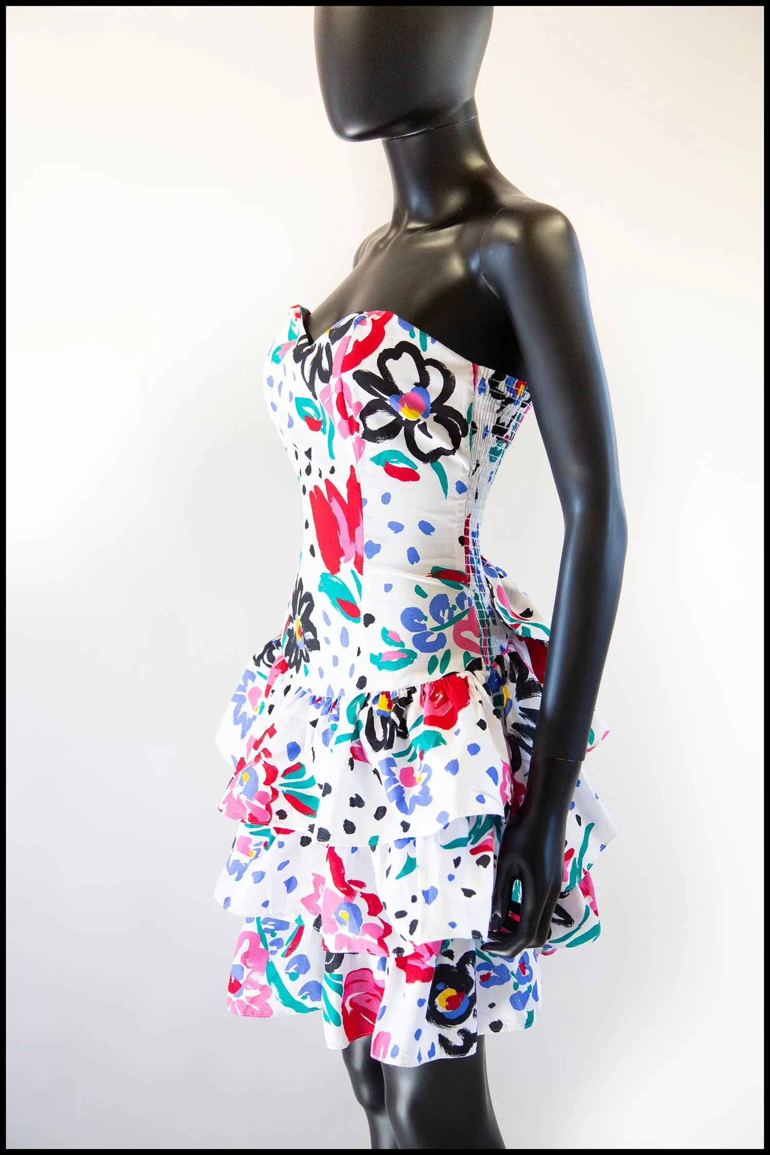 Vintage 1980s White Floral Mini Dress
