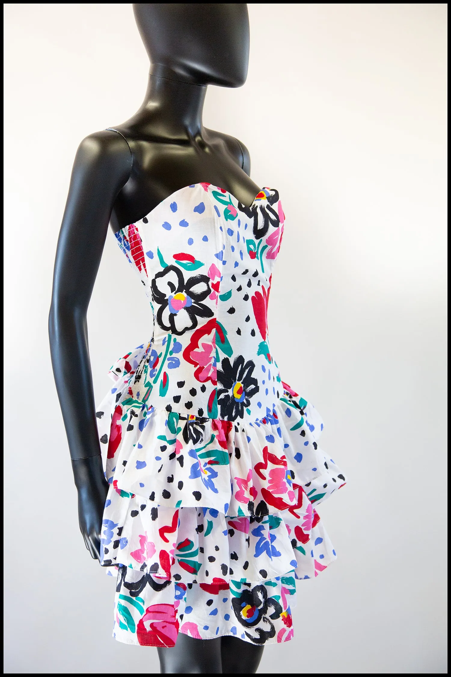 Vintage 1980s White Floral Mini Dress