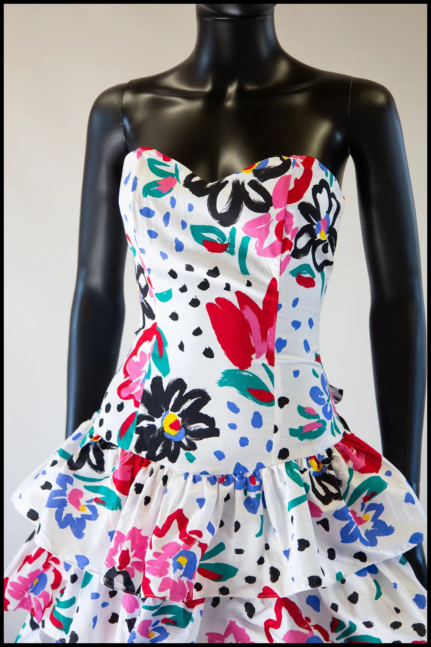 Vintage 1980s White Floral Mini Dress