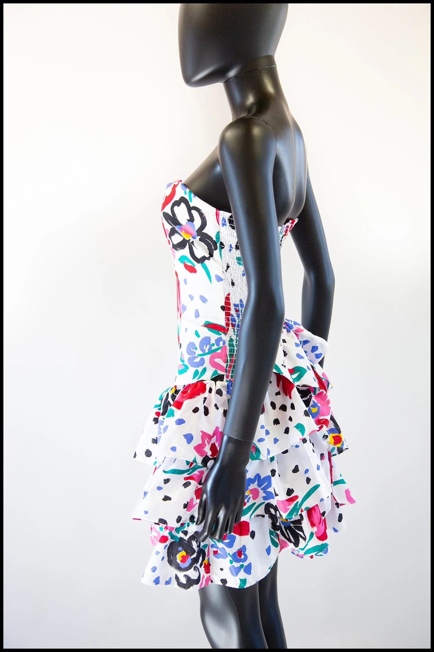 Vintage 1980s White Floral Mini Dress